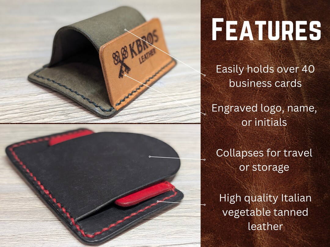 Custom Leather Business Card Holder, Collapsible Desk Organizer, Italian Leather Office Accessory, Personalized Logo Engraving Handmade Gift | MakerPlace by Michaels Custom Leather Business Card Holder, Collapsible Desk Organizer, Italian Leather Office Accessory, Personalized Logo Engraving Handmade Gift | MakerPlace by Michaels